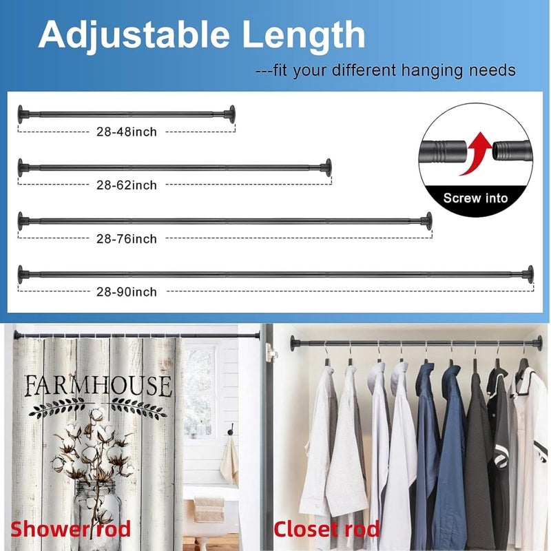 LAKEROD Heavy Duty Shower Rod - Industrial Shower Curtain Rod Wall Mounted for Bathroom,Room Divider,Outdoor Patio - 28 to 62"Adjustable Closet Rod for Hanging Clothes,Black - Image 5